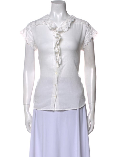 Nili Lotan V-Neck Short Sleeve Button-Up Top