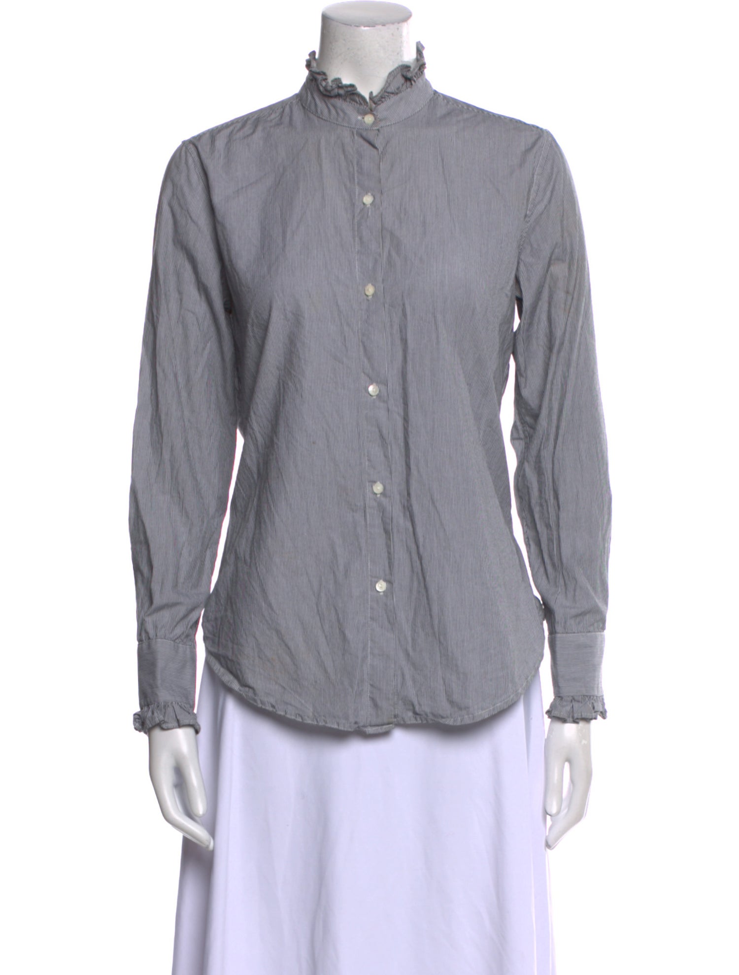 Nili Lotan Mock Neck Long Sleeve Button-Up Top