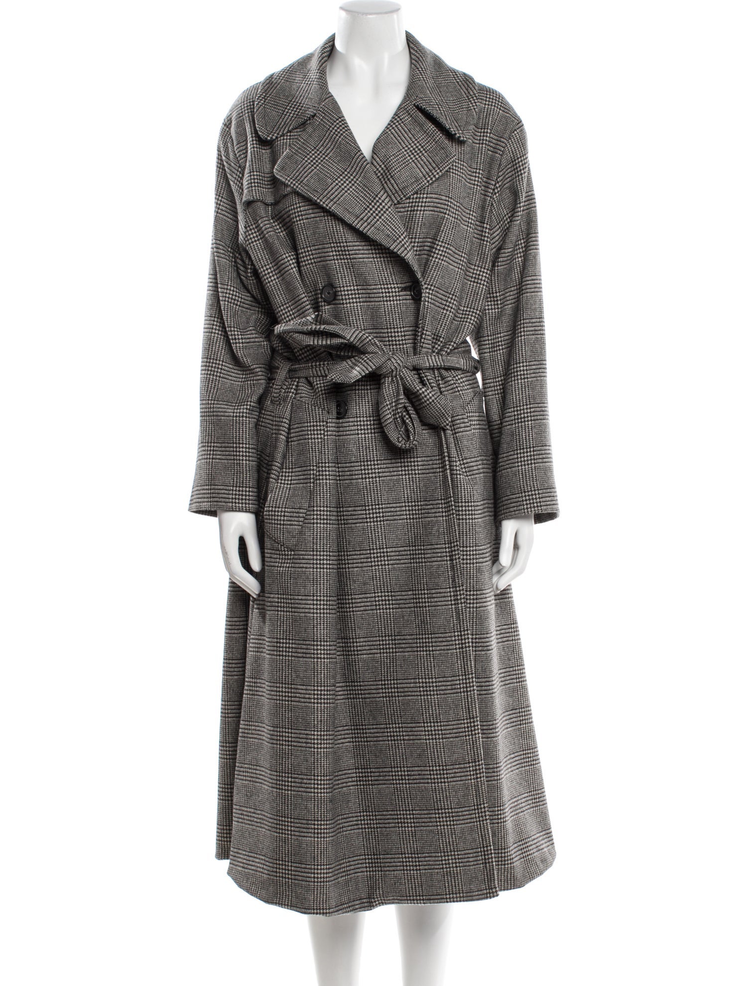 Nili Lotan Wool Houndstooth Print Trench Coat