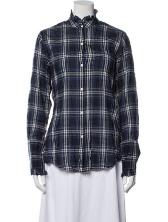 Nili Lotan Plaid Print Mock Neck Button-Up Top