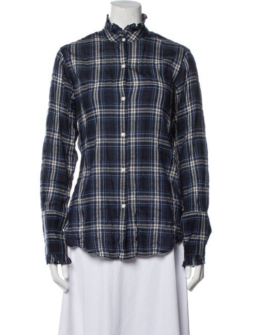 Nili Lotan Plaid Print Mock Neck Button-Up Top