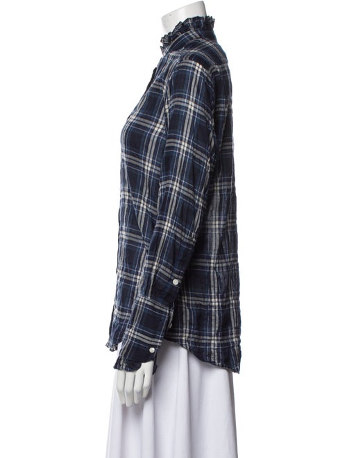 Nili Lotan Plaid Print Mock Neck Button-Up Top