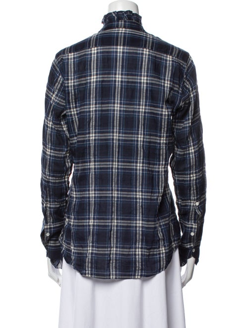 Nili Lotan Plaid Print Mock Neck Button-Up Top