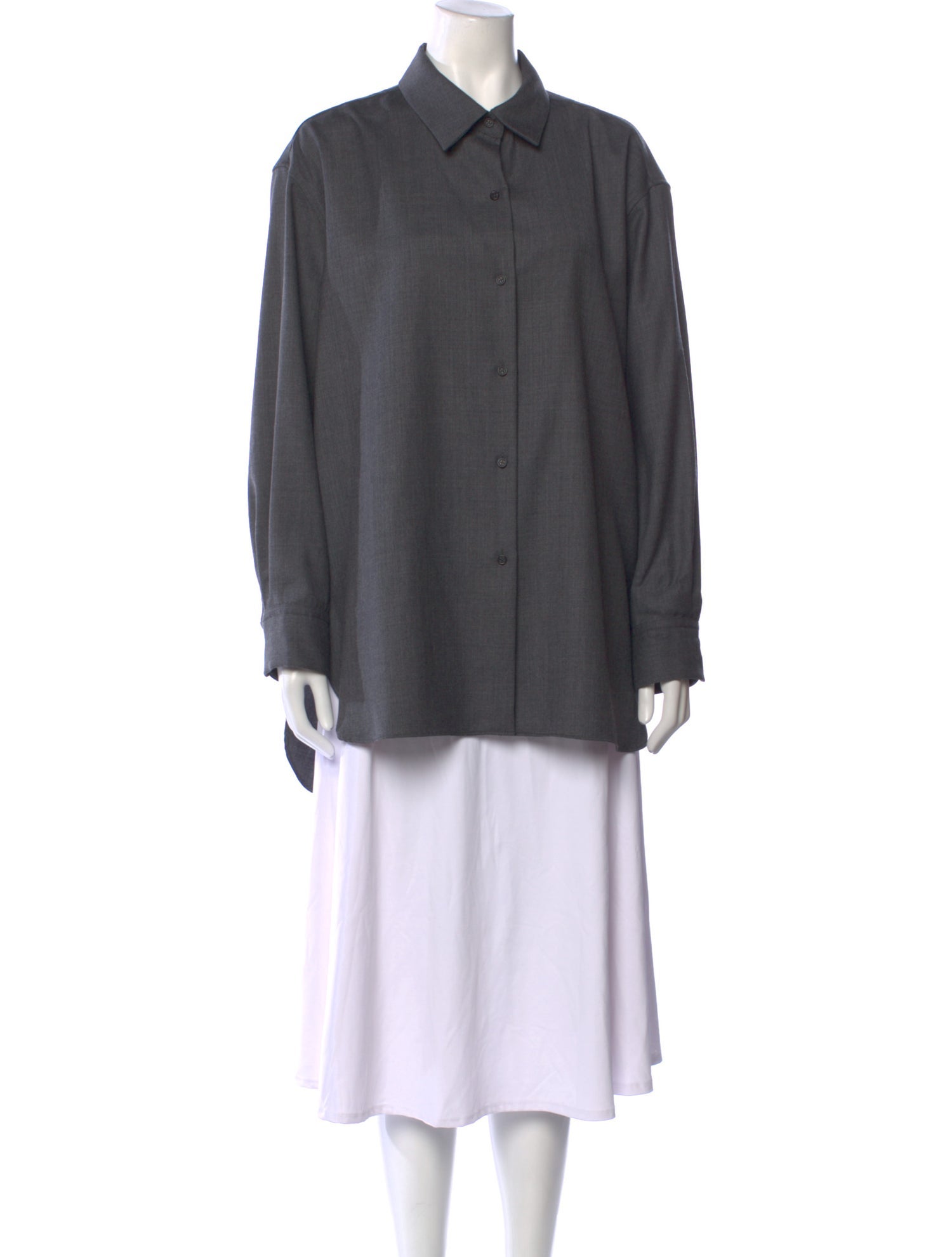 Nili Lotan Virgin Wool Long Sleeve Button-Up Top