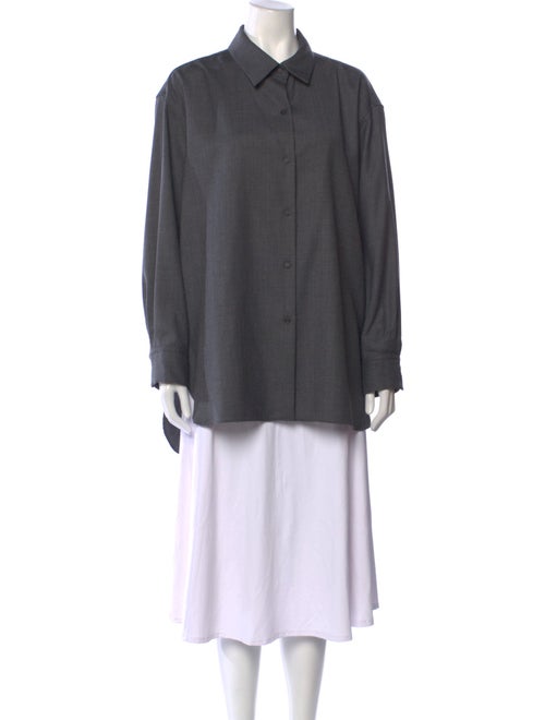 Nili Lotan Virgin Wool Long Sleeve Button-Up Top