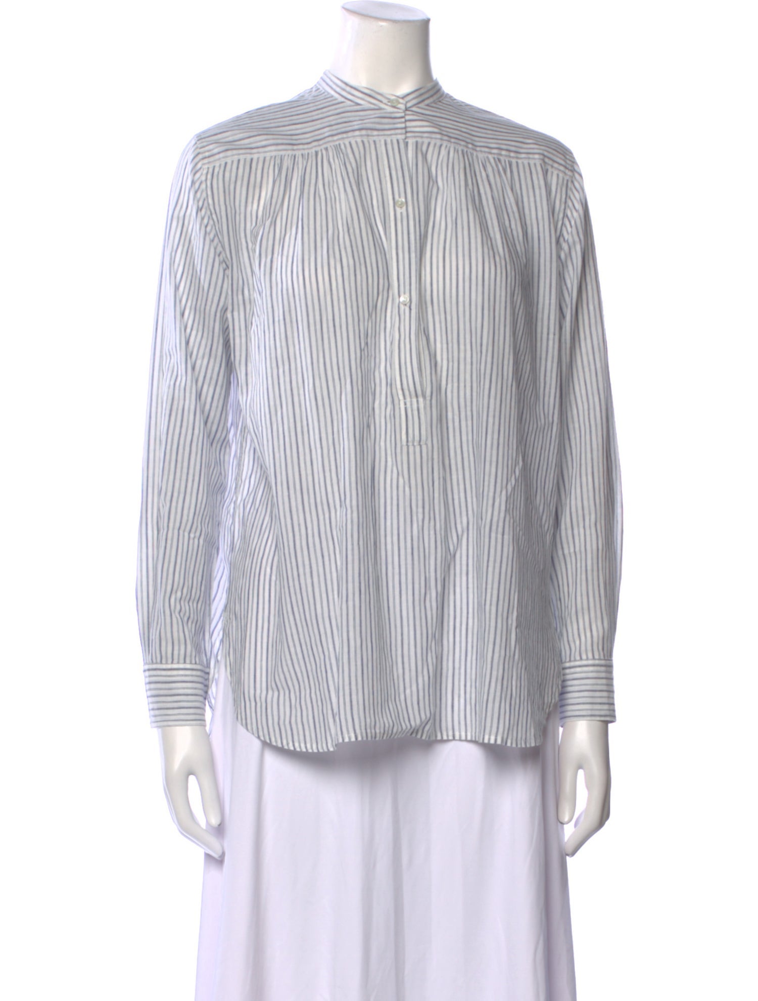 Nili Lotan Striped Mock Neck Button-Up Top