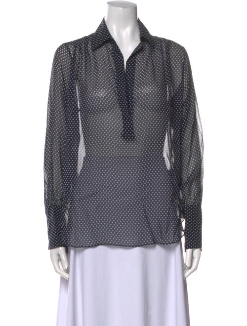 Nili Lotan Silk Polka Dot Print Button-Up Top