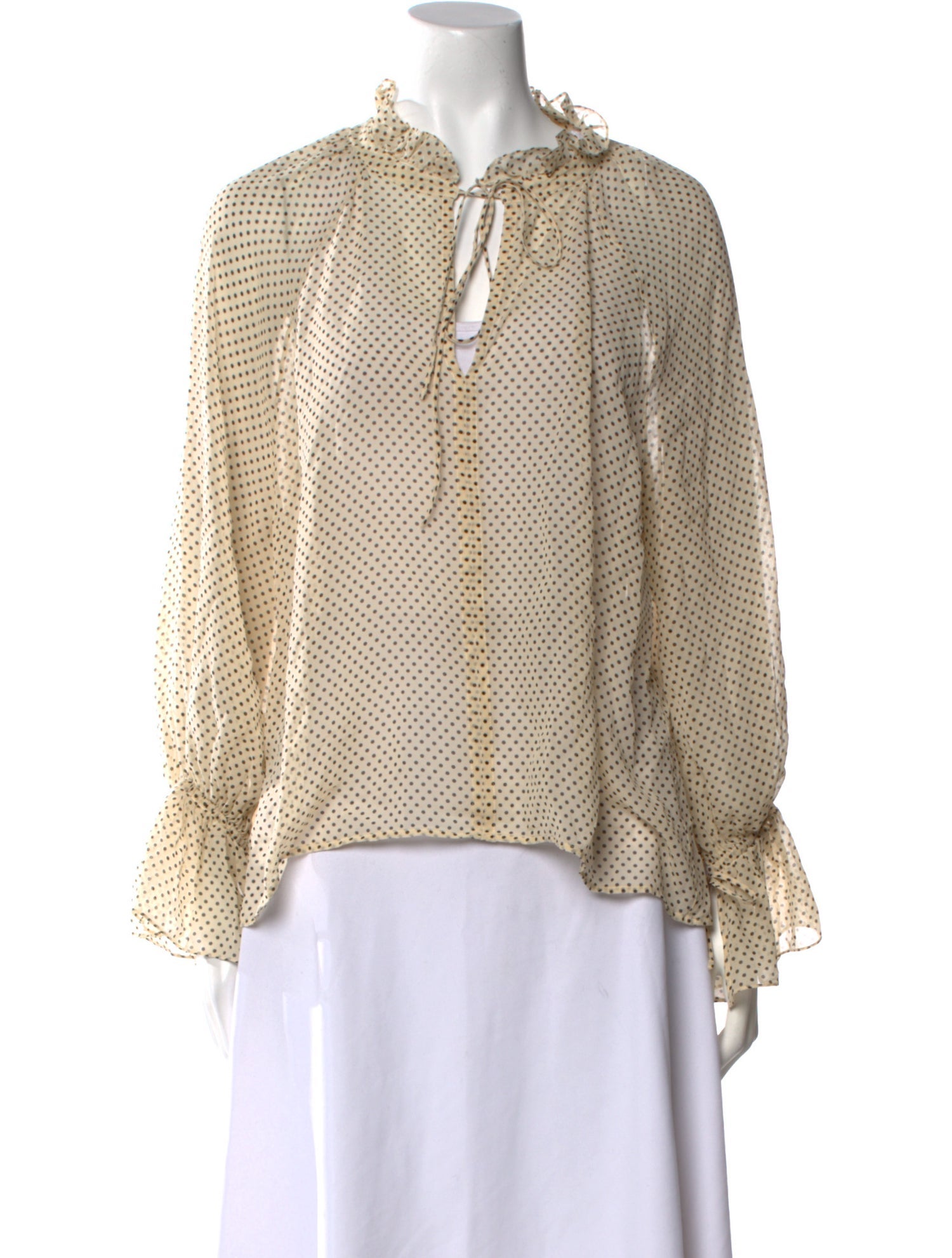 Nili Lotan Polka Dot Print Mock Neck Blouse