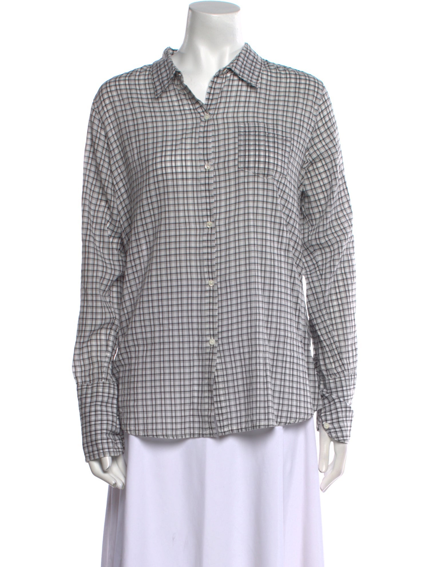 Nili Lotan Plaid Print Long Sleeve Button-Up Top