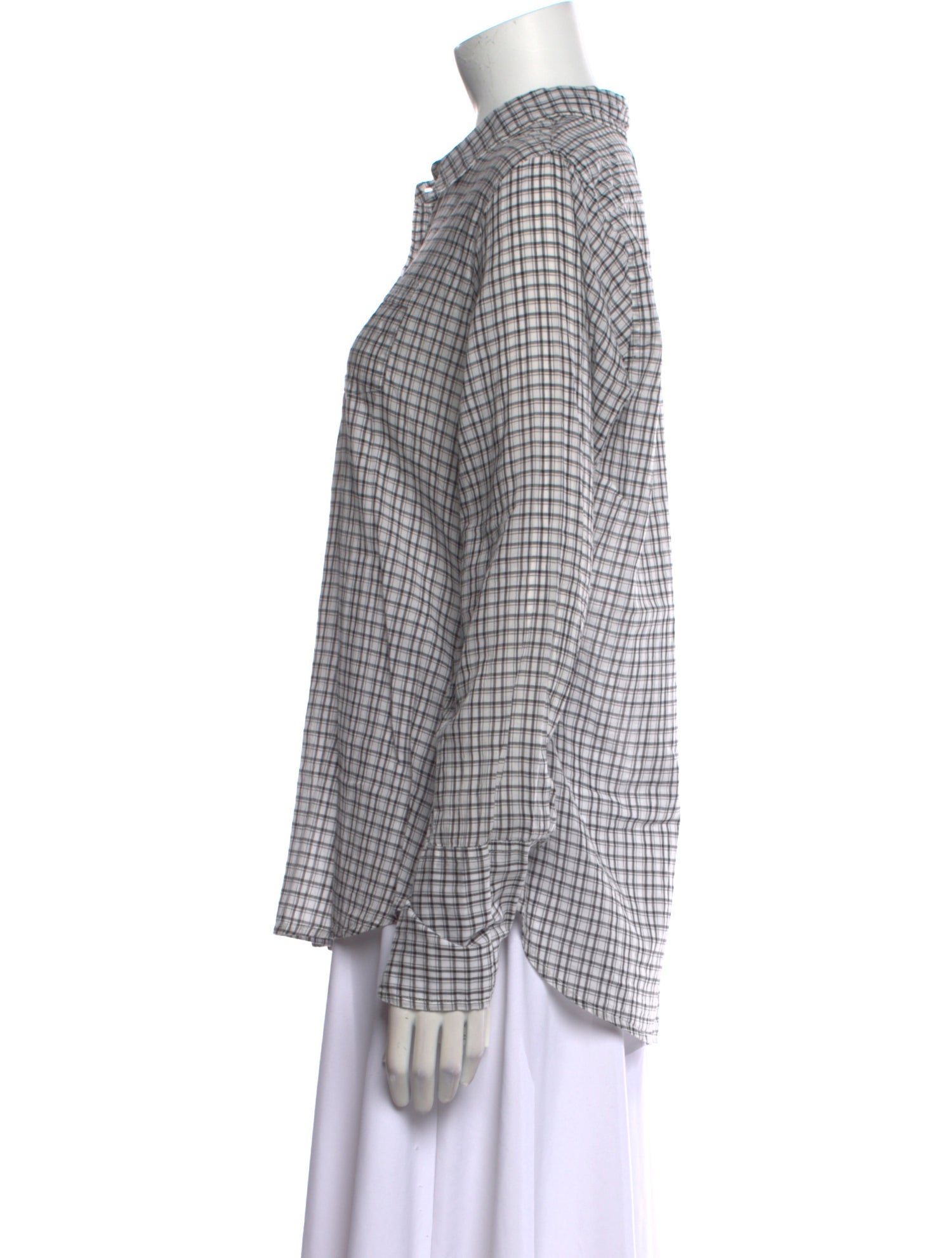 Nili Lotan Plaid Print Long Sleeve Button-Up Top