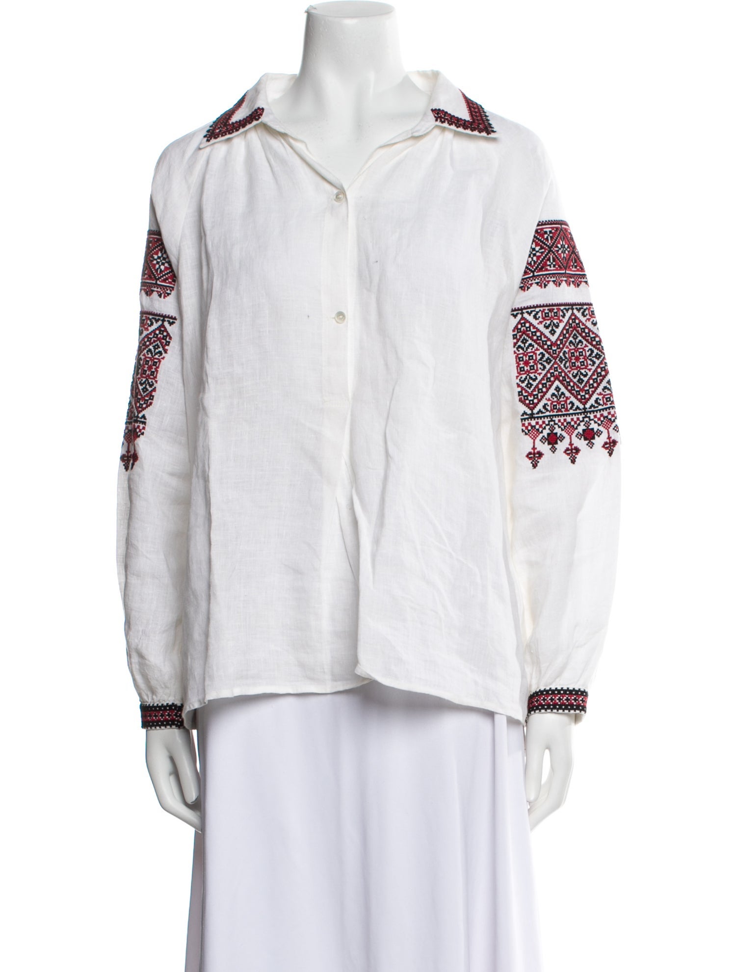 Nili Lotan Linen Printed Button-Up Top