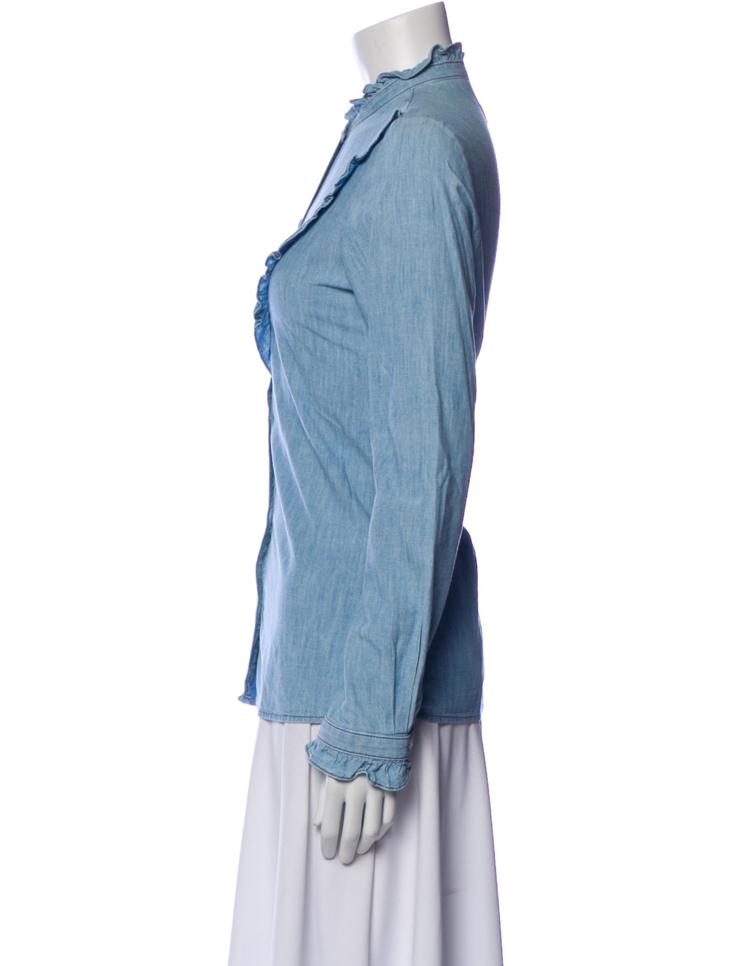 Nili Lotan Mock Neck Long Sleeve Button-Up Top