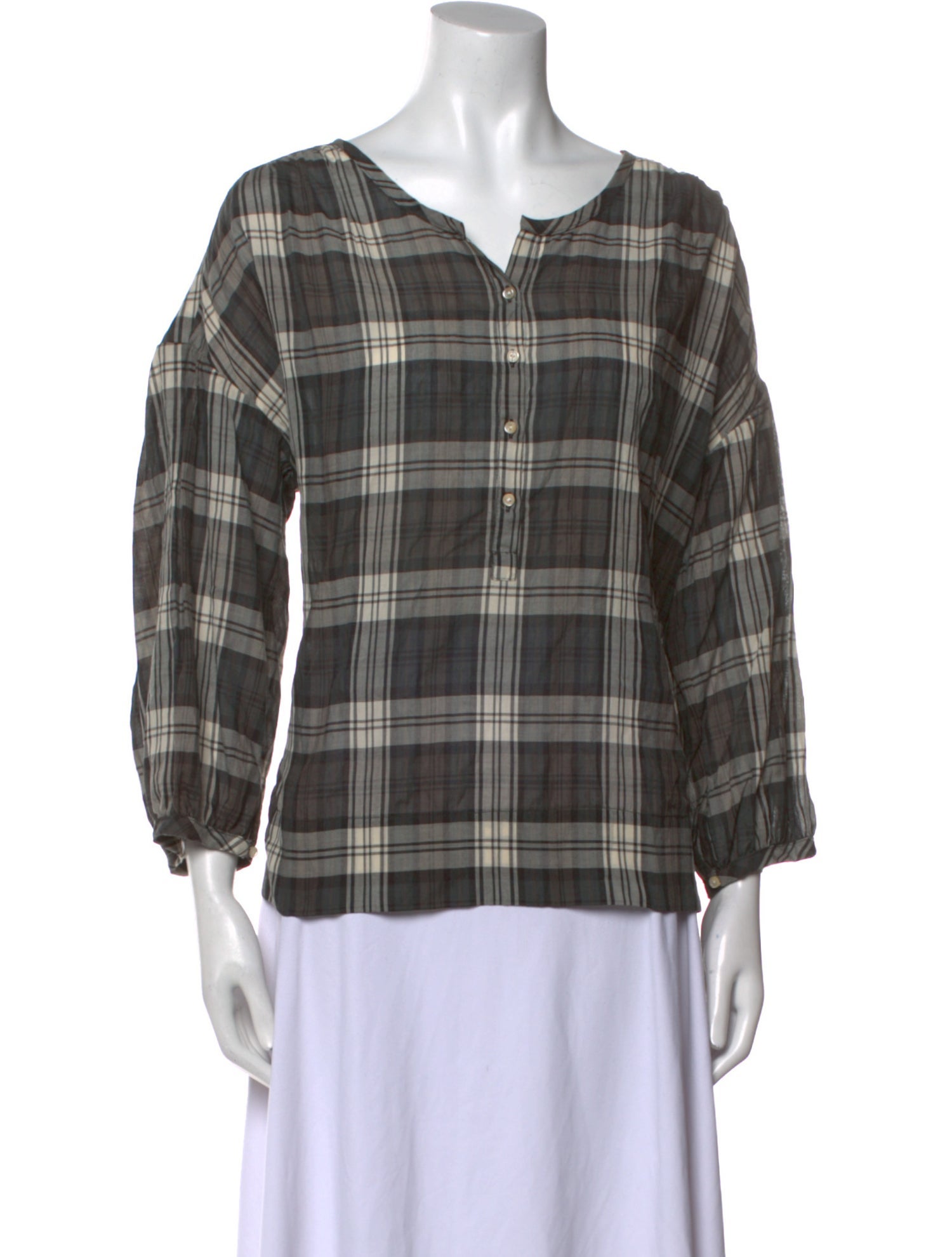 Nili Lotan Plaid Print V-Neck Blouse w/ Tags