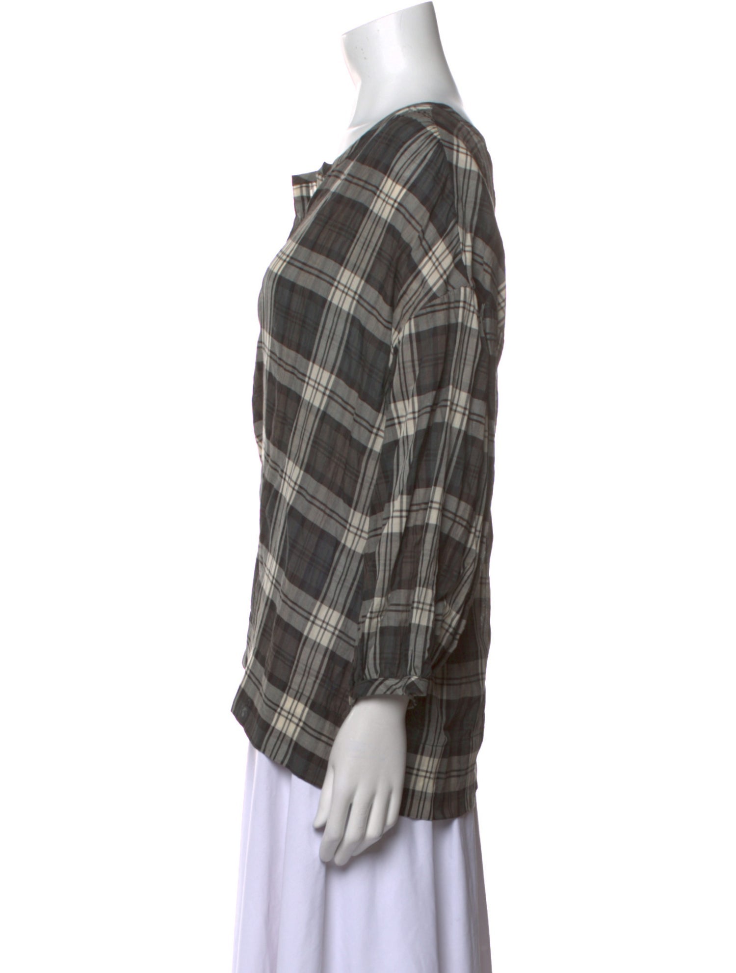 Nili Lotan Plaid Print V-Neck Blouse w/ Tags