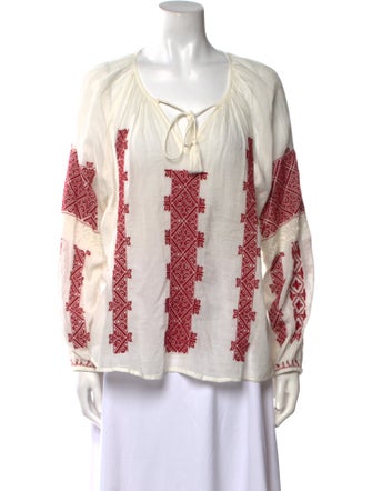 Nili Lotan Printed Tie Neck Blouse