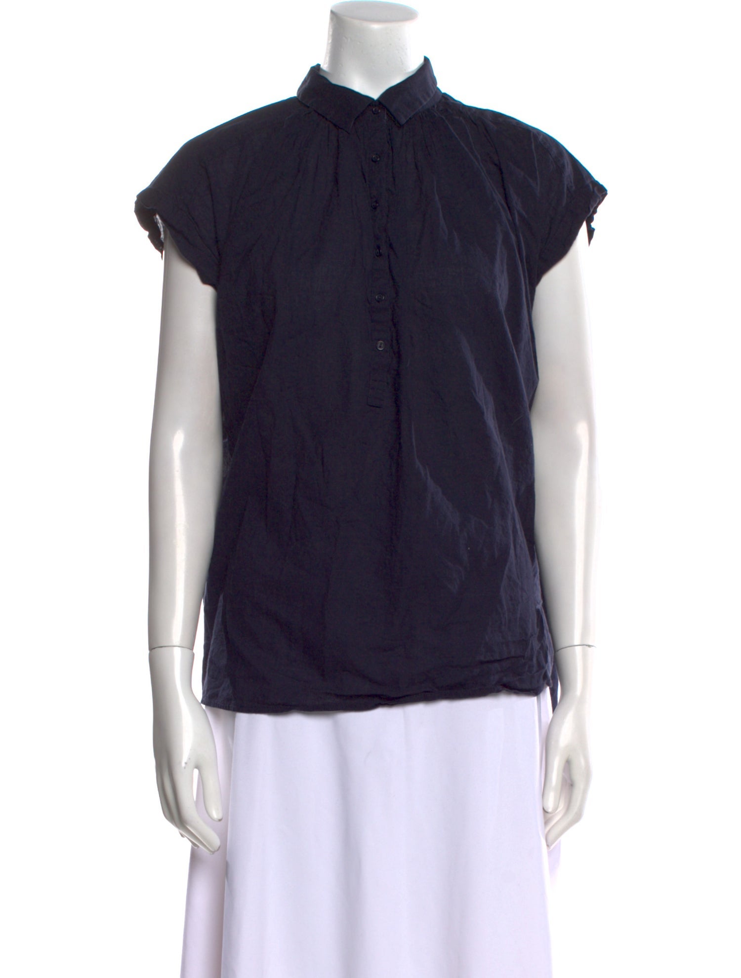 Nili Lotan Mock Neck Short Sleeve Button-Up Top