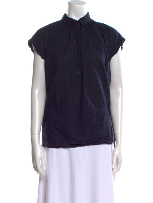 Nili Lotan Mock Neck Short Sleeve Button-Up Top