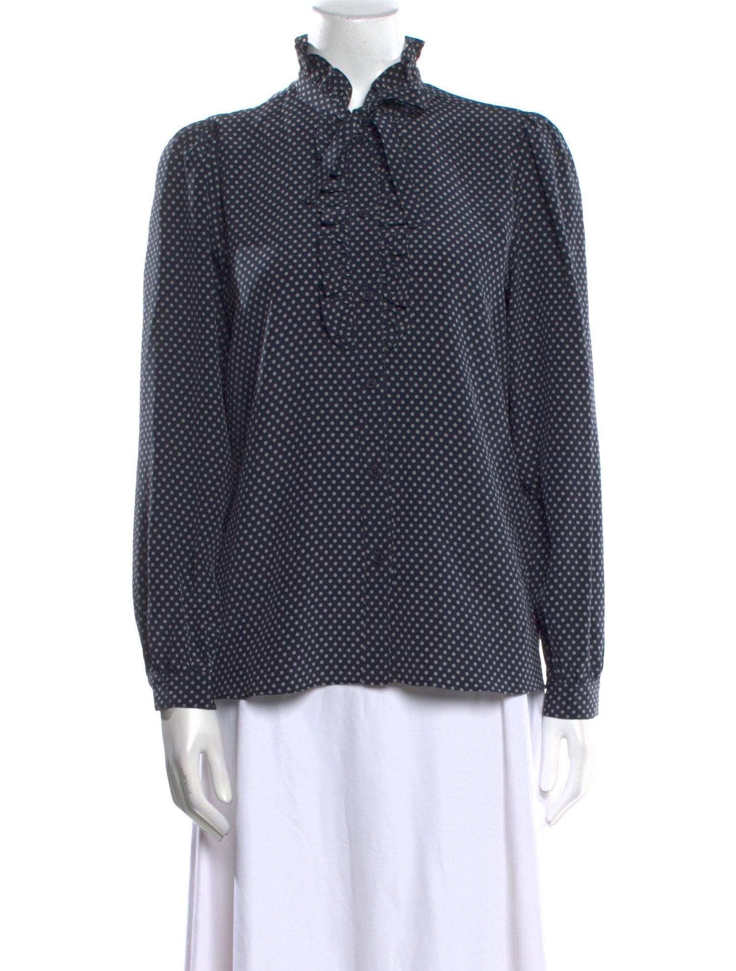 Nili Lotan Silk Polka Dot Print Button-Up Top