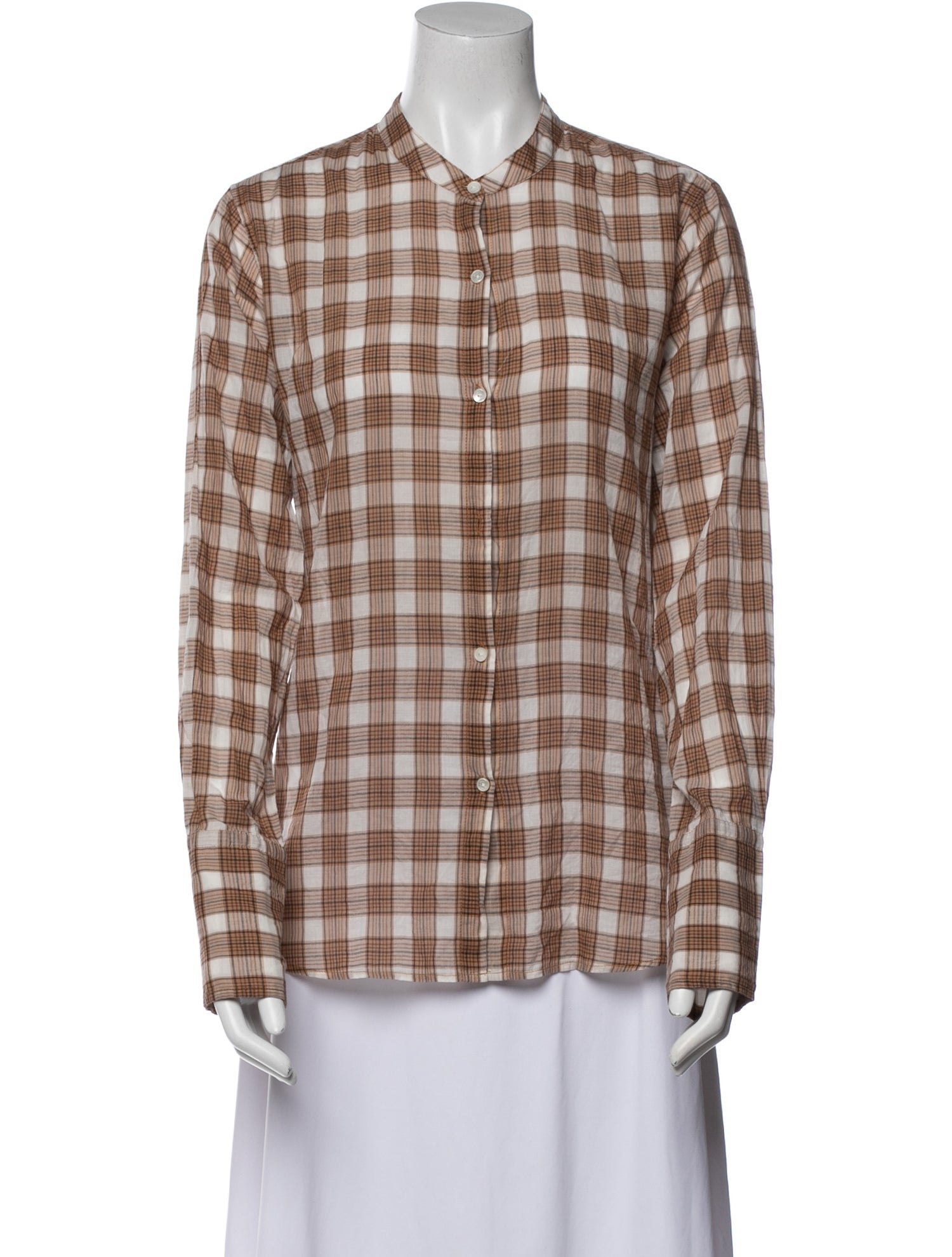 Nili Lotan Plaid Print Long Sleeve Button-Up Top