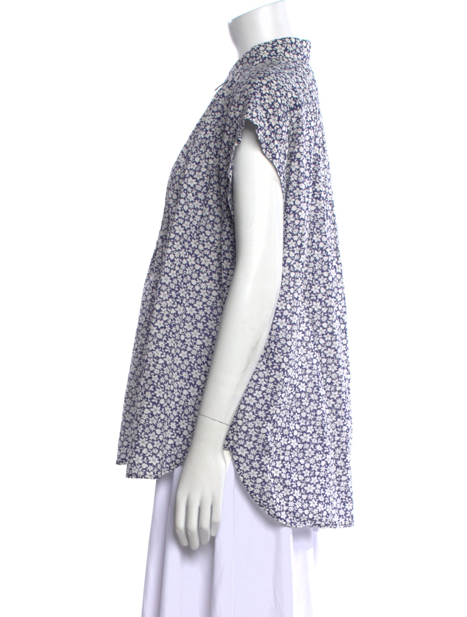 Nili Lotan Floral Print Short Sleeve Button-Up Top