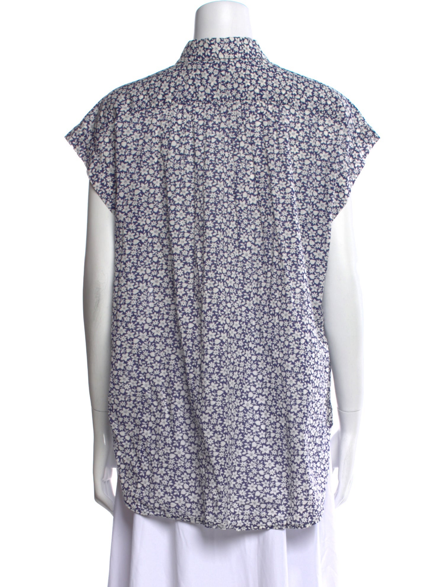 Nili Lotan Floral Print Short Sleeve Button-Up Top