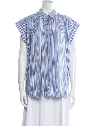 Nili Lotan Striped Short Sleeve Button-Up Top