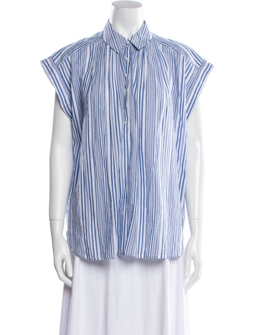 Nili Lotan Striped Short Sleeve Button-Up Top