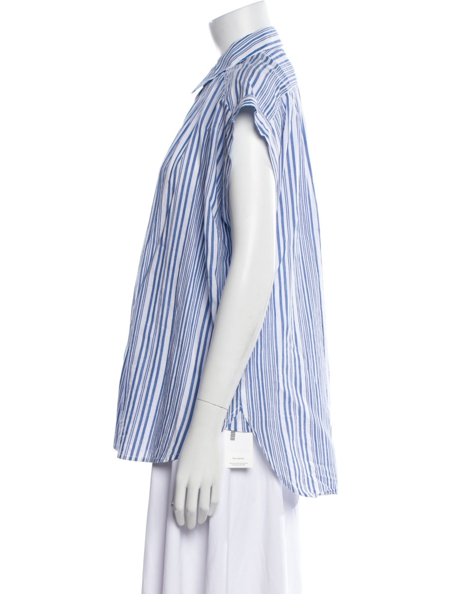 Nili Lotan Striped Short Sleeve Button-Up Top