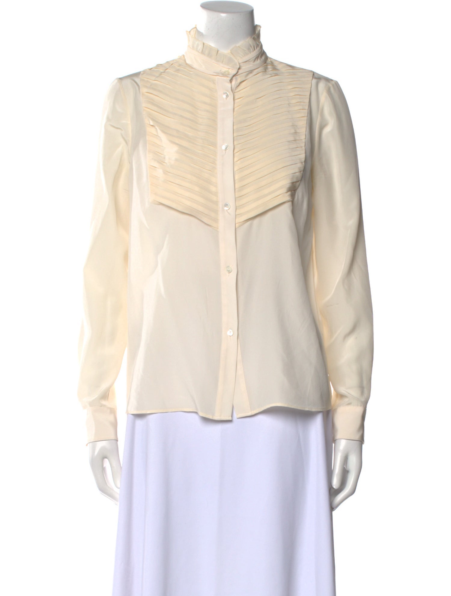 Nili Lotan Silk Mock Neck Button-Up Top