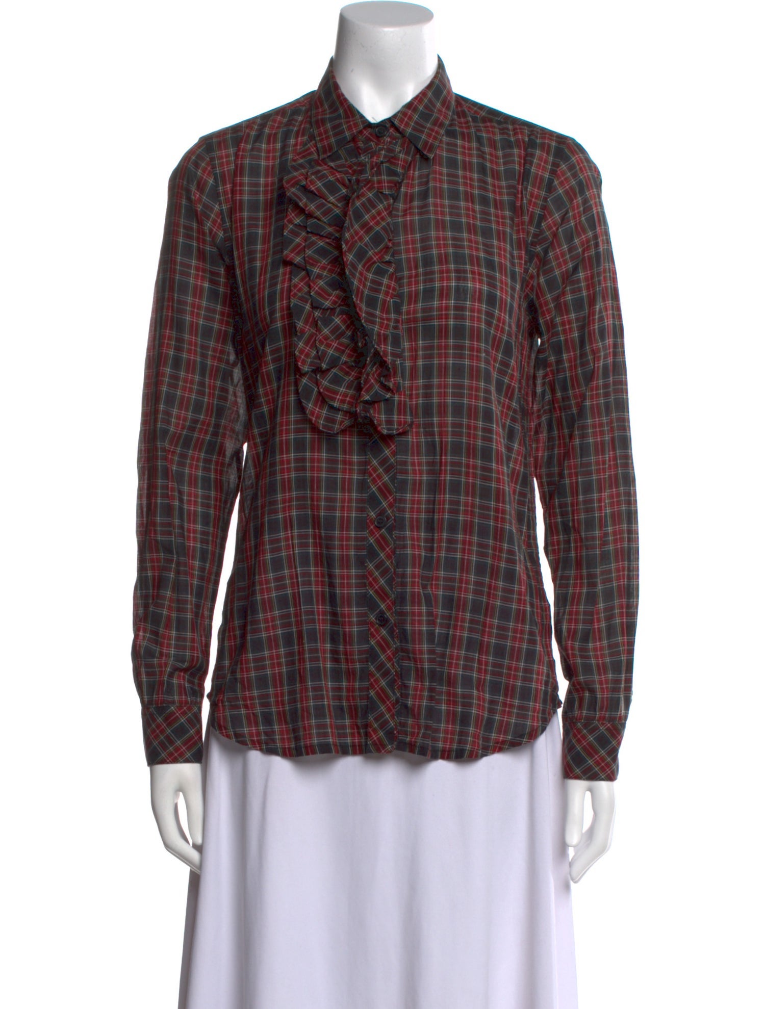 Nili Lotan Plaid Print Long Sleeve Button-Up Top