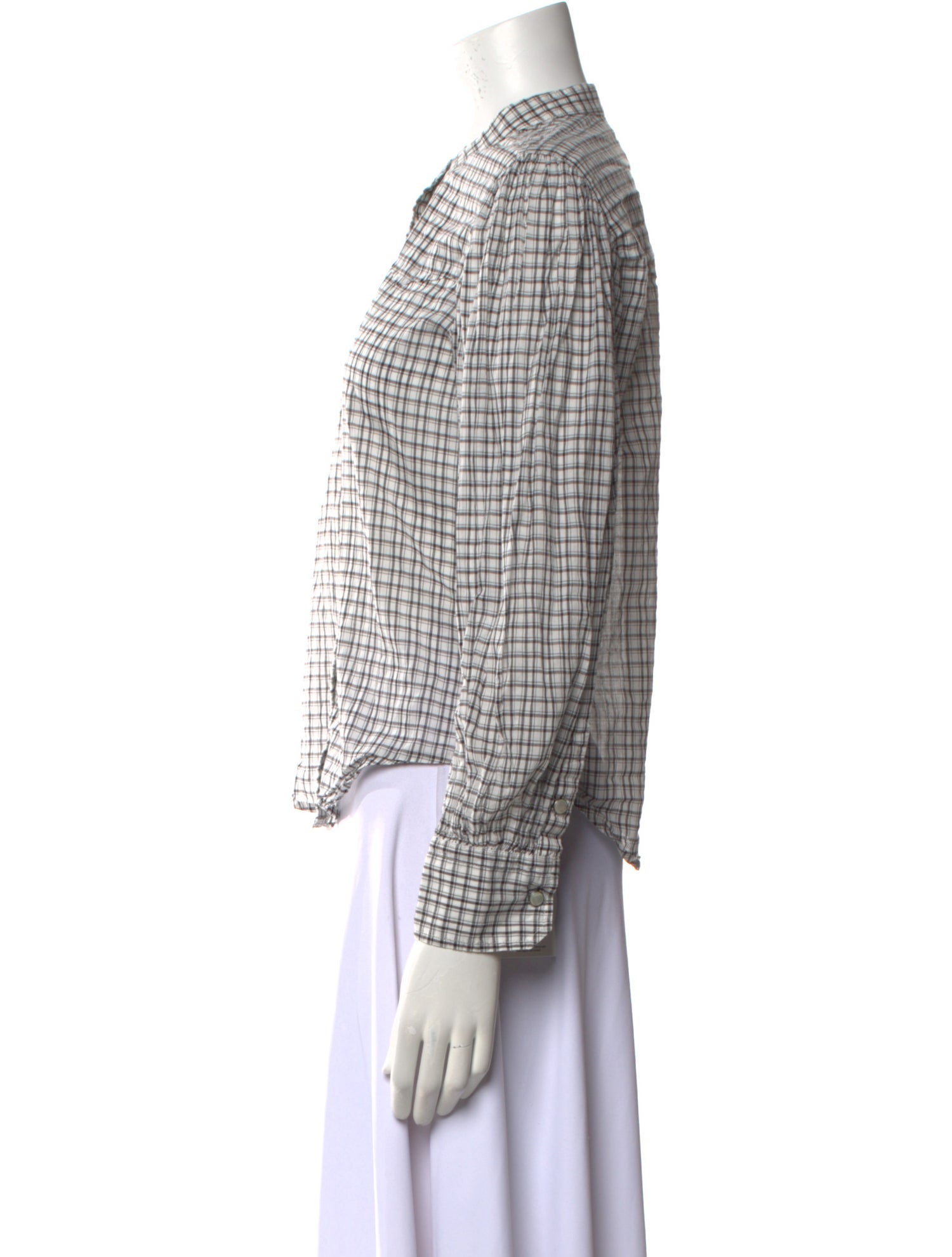 Nili Lotan Plaid Print Crew Neck Button-Up Top