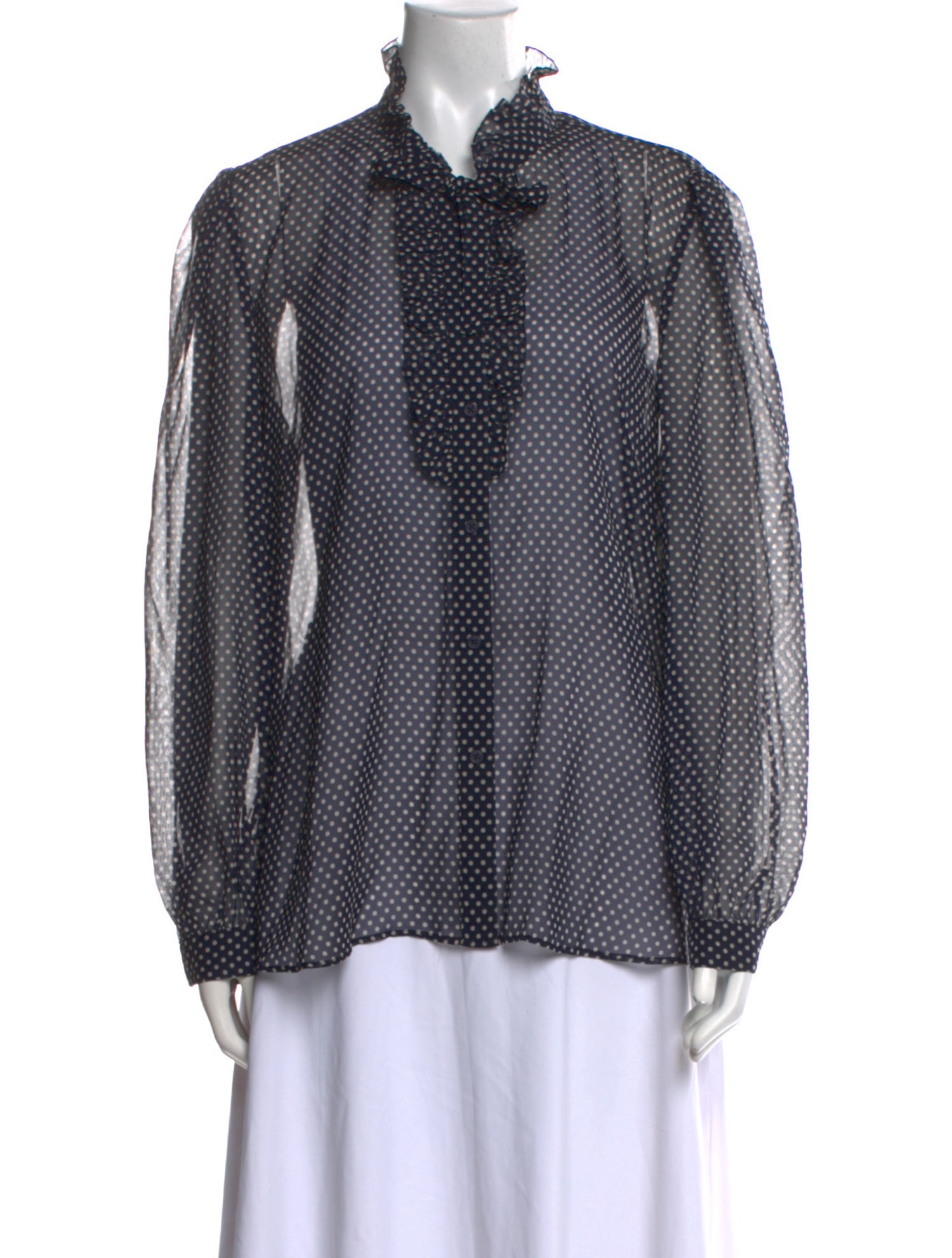 Nili Lotan Silk Polka Dot Print Button-Up Top
