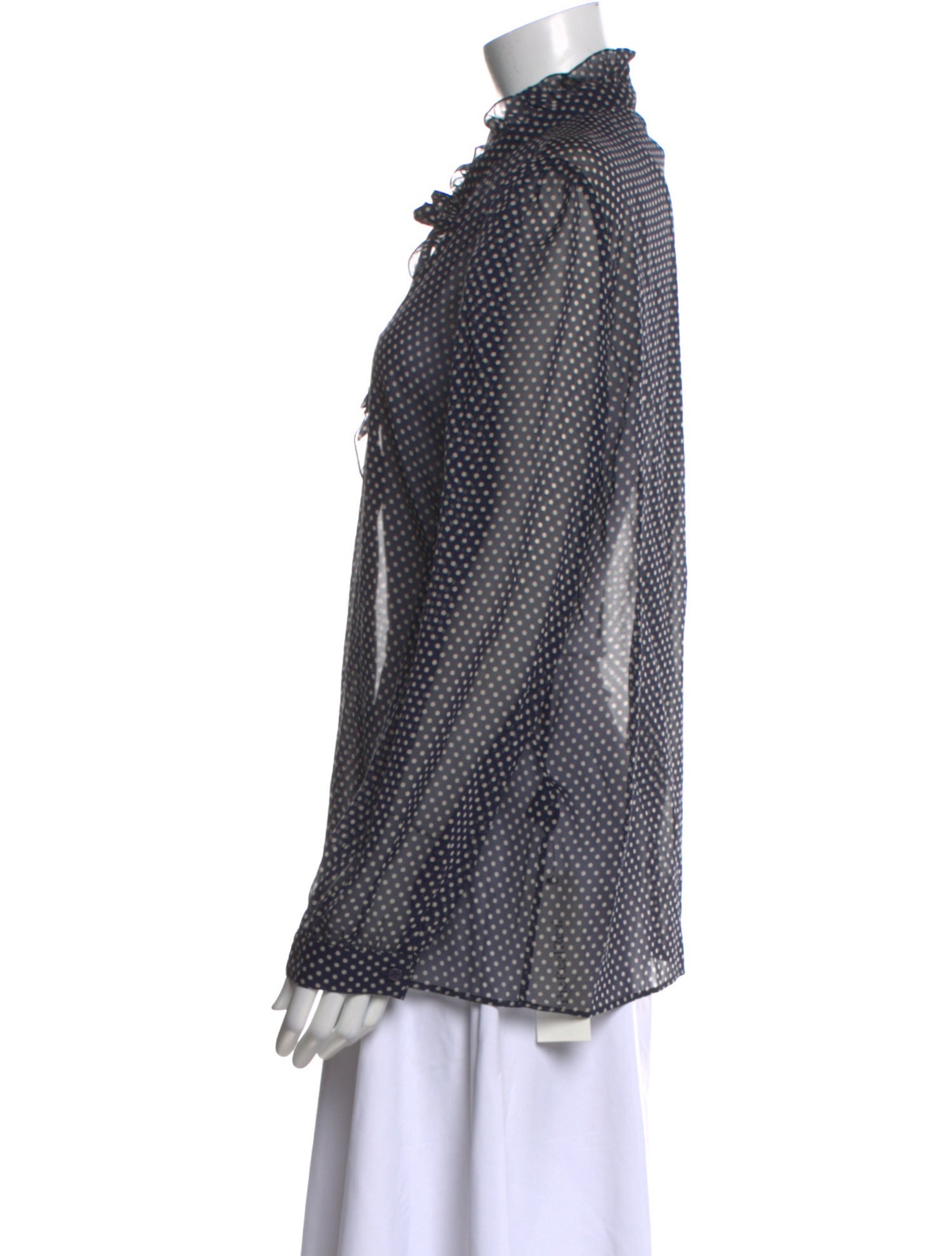 Nili Lotan Silk Polka Dot Print Button-Up Top