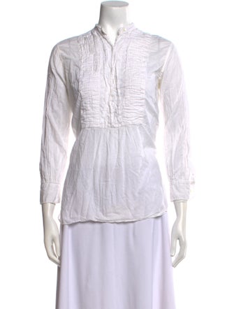 Nili Lotan Mock Neck Three-Quarter Sleeve Button-Up Top