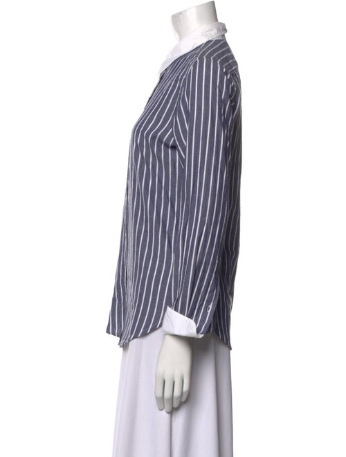 Nili Lotan Striped Three-Quarter Sleeve Button-Up Top