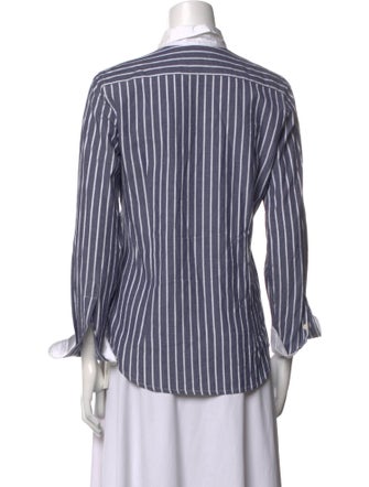 Nili Lotan Striped Three-Quarter Sleeve Button-Up Top