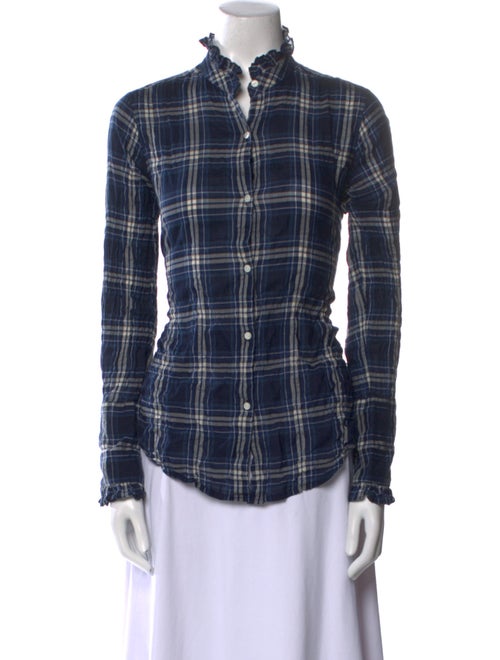 Nili Lotan Plaid Print Mock Neck Button-Up Top