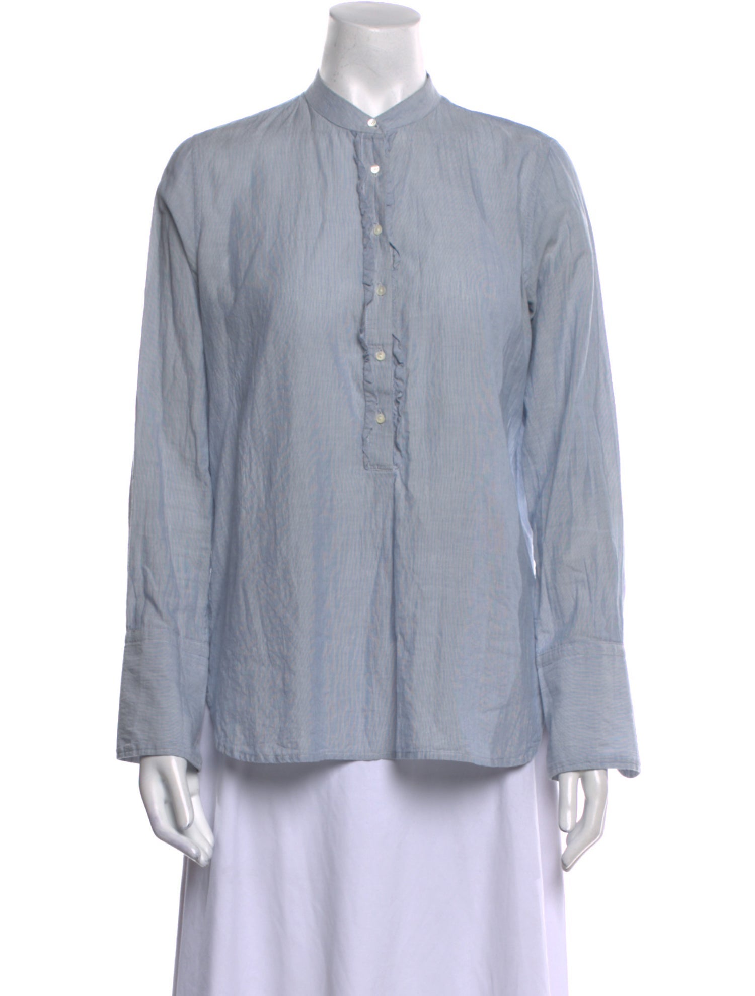 Nili Lotan Mock Neck Long Sleeve Button-Up Top