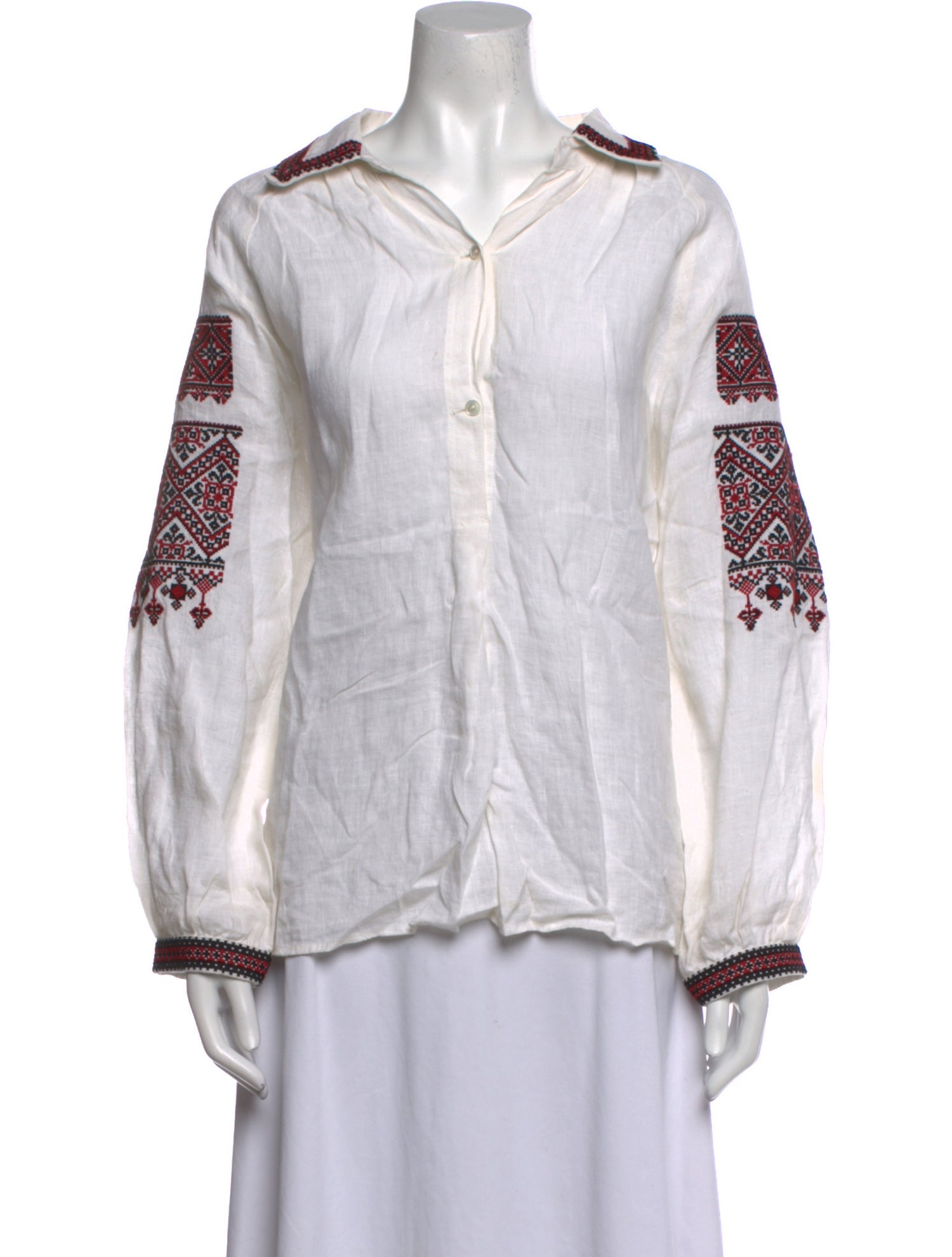 Nili Lotan Linen Graphic Print Button-Up Top