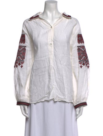 Nili Lotan Linen Graphic Print Button-Up Top