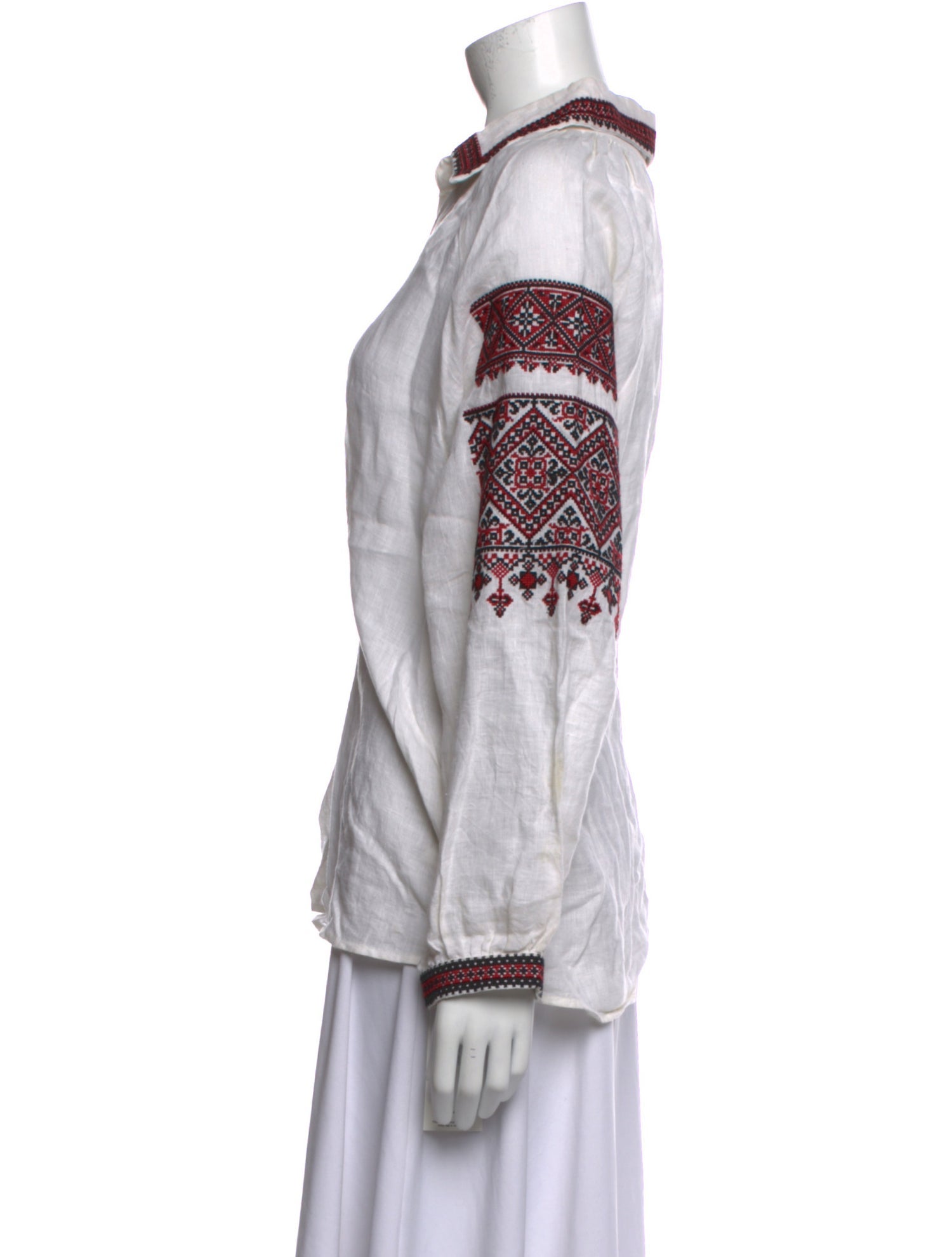 Nili Lotan Linen Graphic Print Button-Up Top