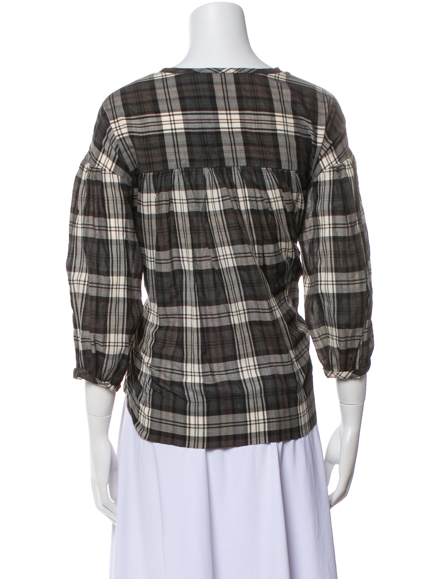 Nili Lotan Plaid Print V-Neck Blouse