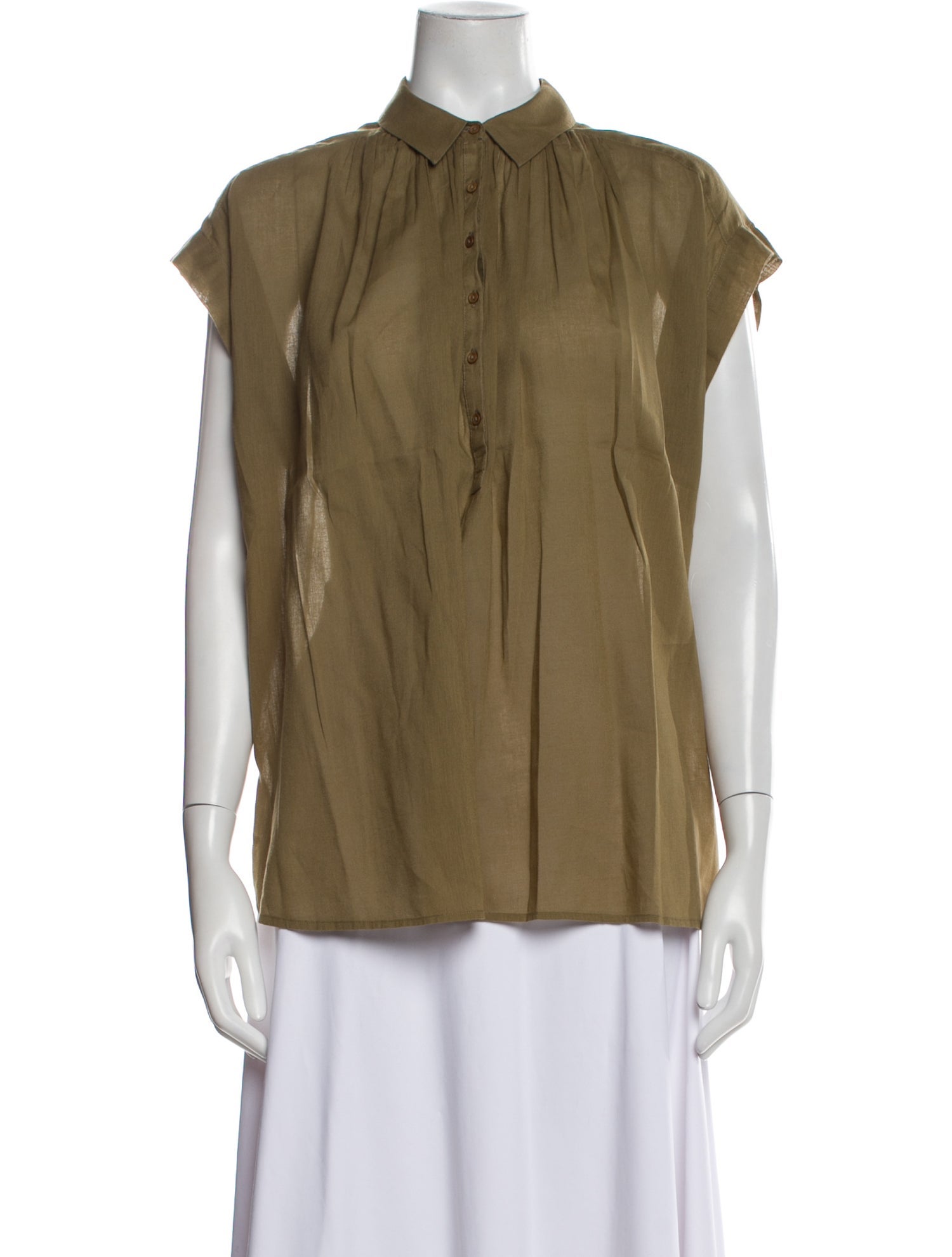 Nili Lotan Mock Neck Short Sleeve Button-Up Top