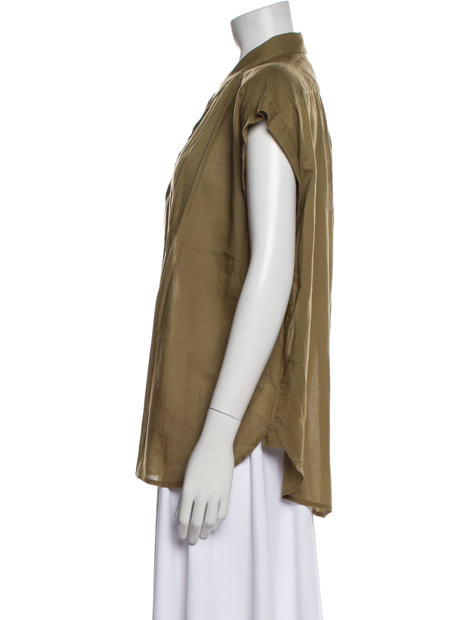 Nili Lotan Mock Neck Short Sleeve Button-Up Top