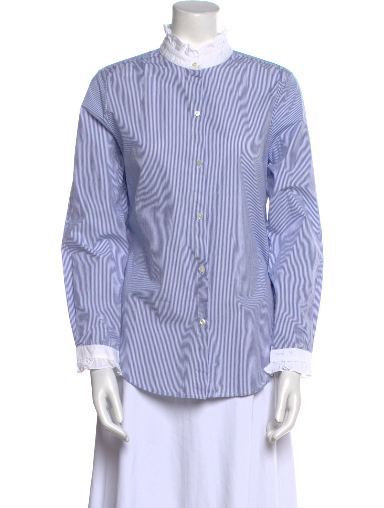 Nili Lotan Striped Mock Neck Button-Up Top