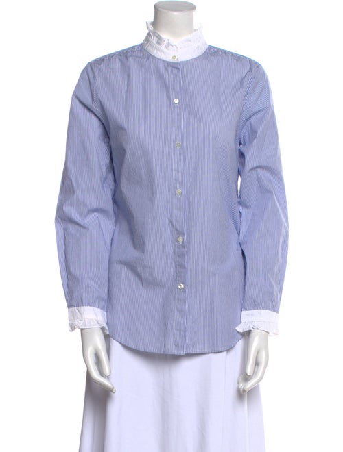 Nili Lotan Striped Mock Neck Button-Up Top