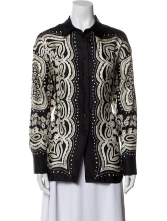 Nili Lotan Silk Printed Button-Up Top