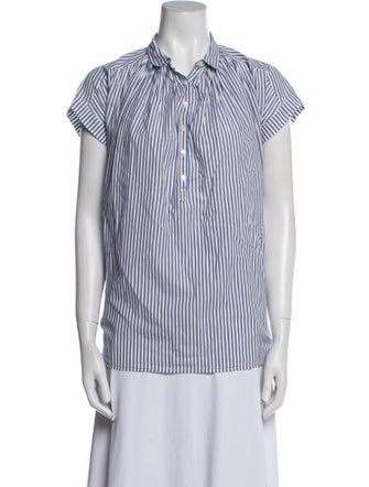 Nili Lotan Striped Short Sleeve Button-Up Top