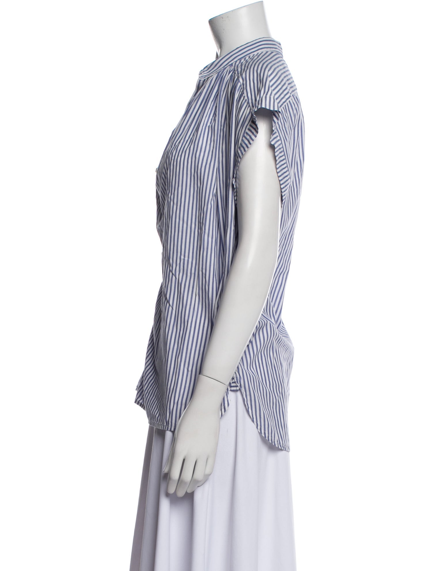 Nili Lotan Striped Short Sleeve Button-Up Top