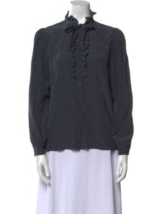 Nili Lotan Silk Polka Dot Print Button-Up Top